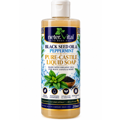 Peppermint & Black Seed Oil Pure-Castile Liquid Soap – 250ml